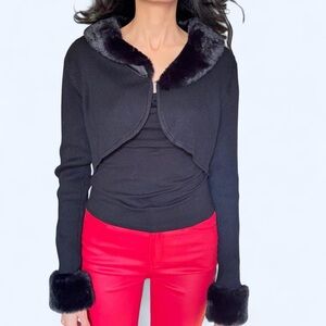 Black Faux Fur Trim Cardigan